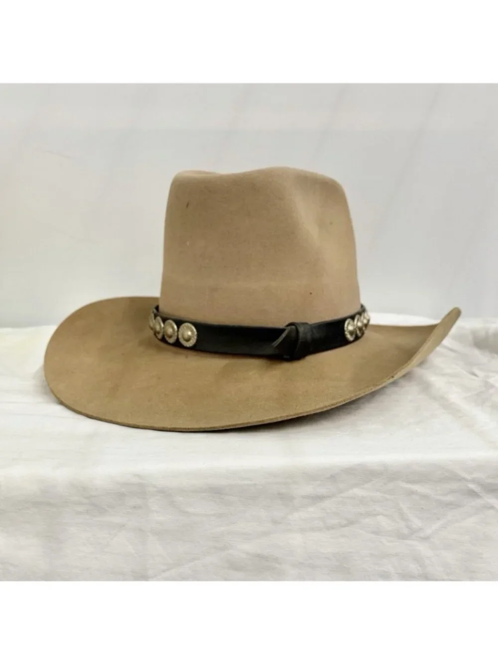 Hush Puppies Men’s Tan Wool Felt Western Cowboy Hat Studded Band Size XL 7 7/8